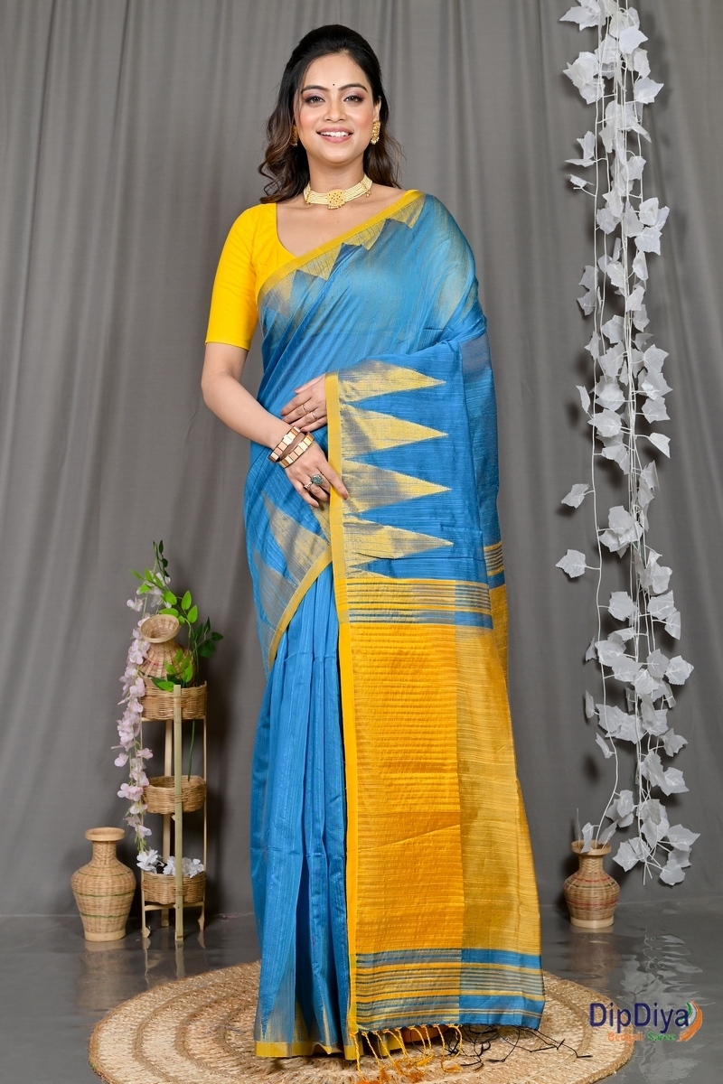 Sky Blue Cotton Blended Pariva Hand Loom Saree (362)