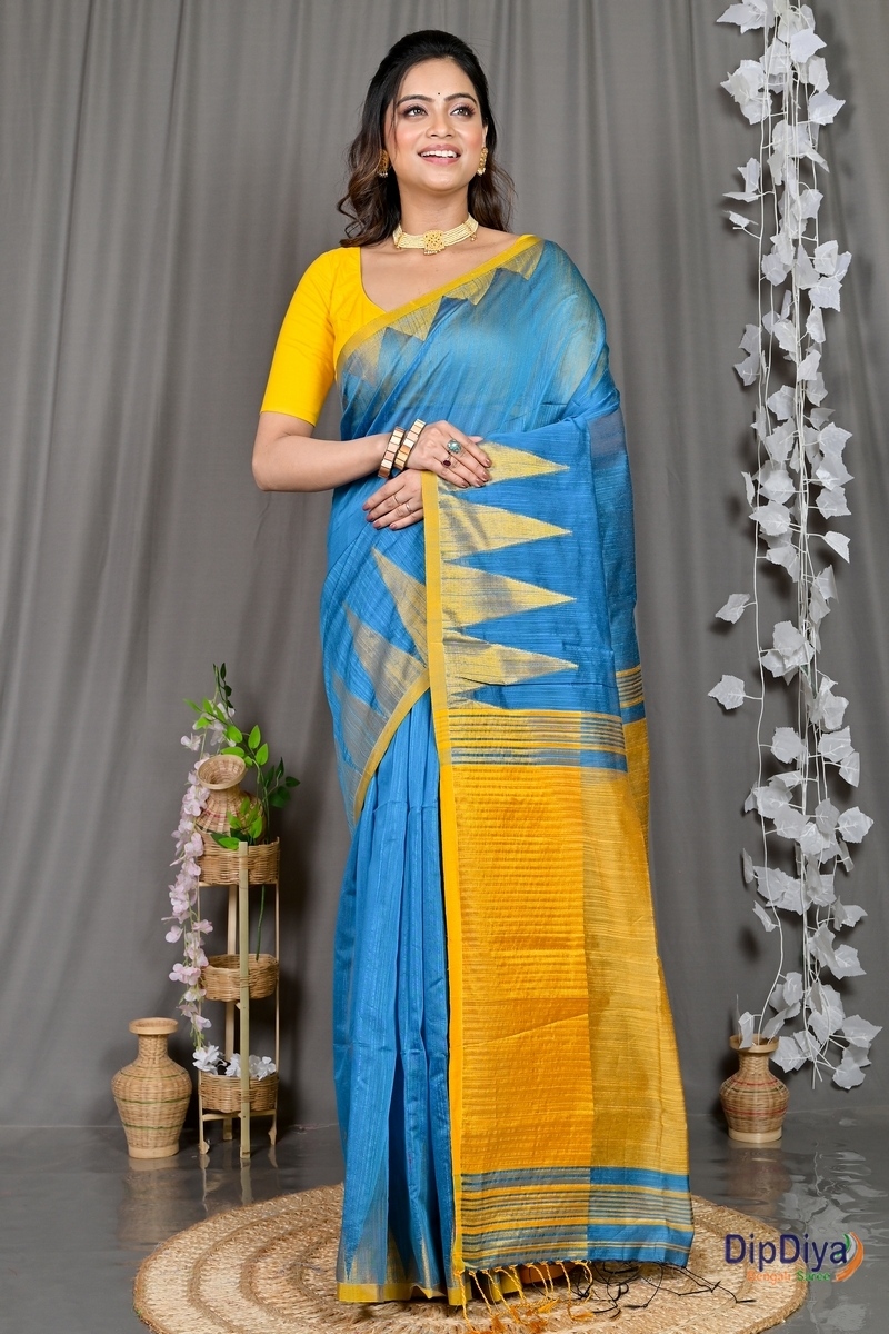 Sky Blue Cotton Blended Pariva Hand Loom Saree (362)
