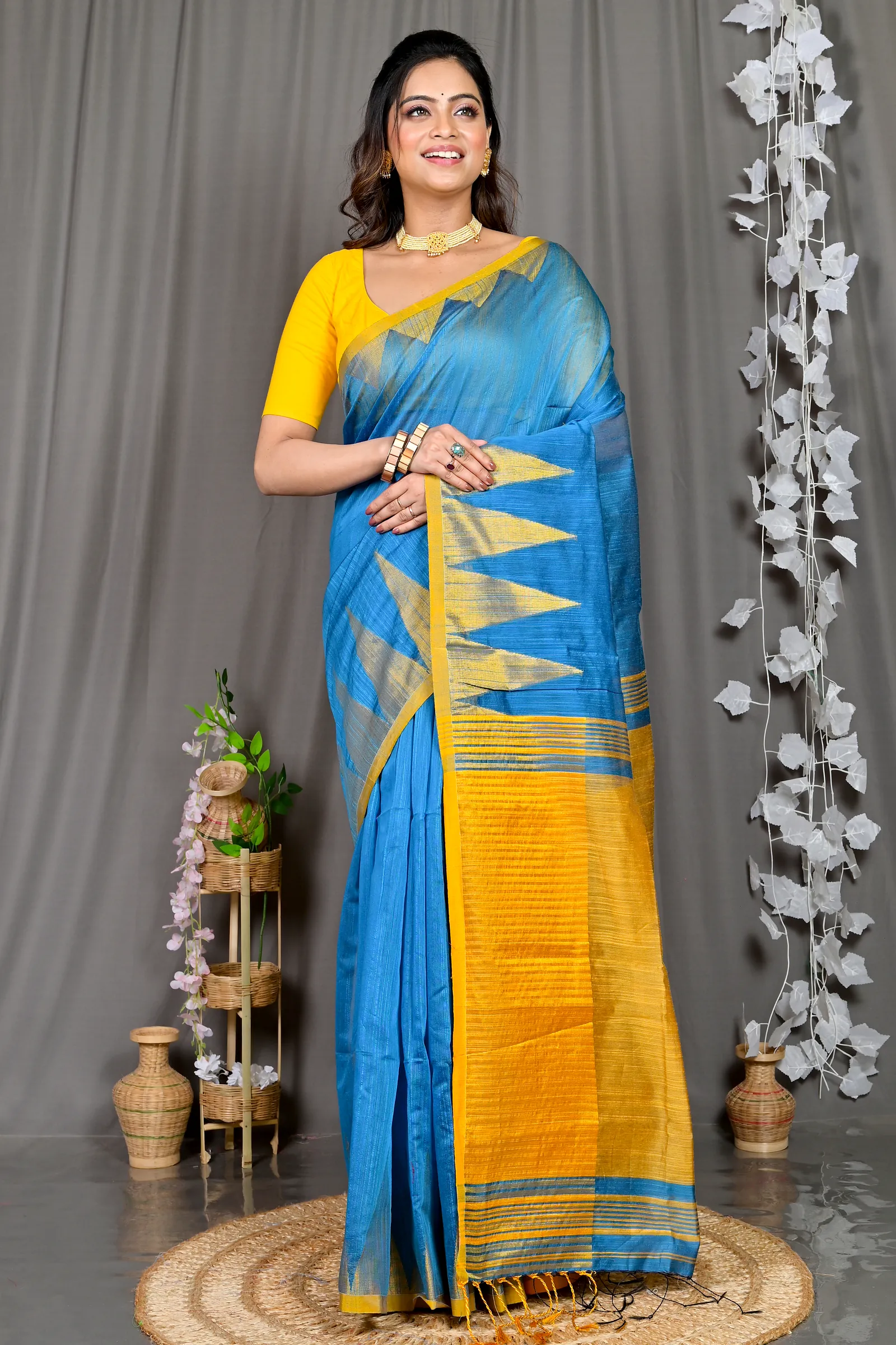 Sky Blue Cotton Blended Pariva Hand Loom Saree (362)