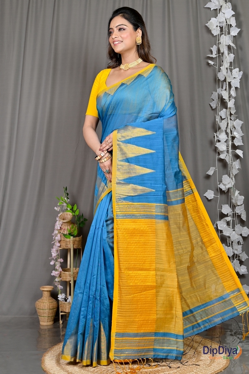 Sky Blue Cotton Blended Pariva Hand Loom Saree (362)