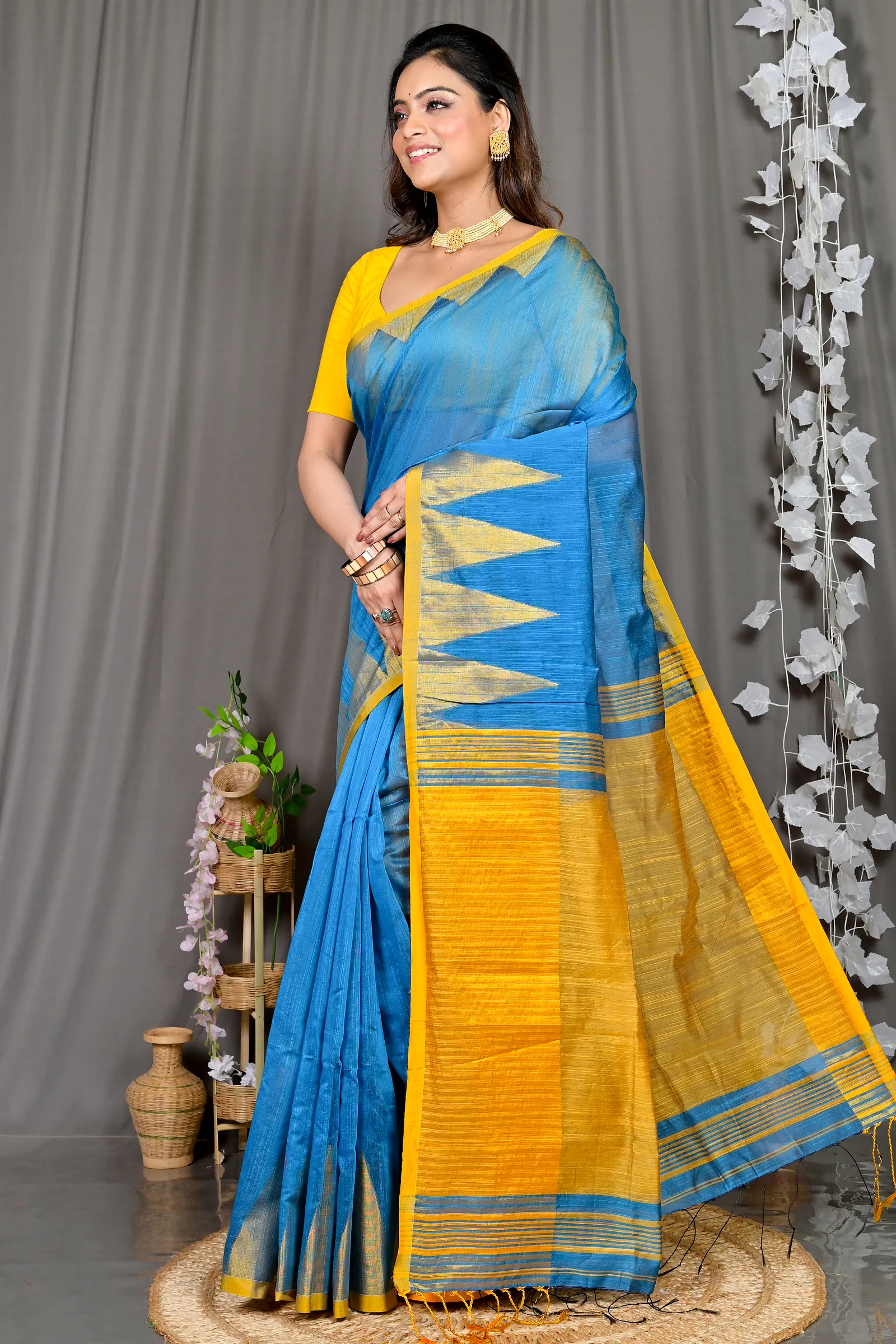 Sky Blue Cotton Blended Pariva Hand Loom Saree (362)