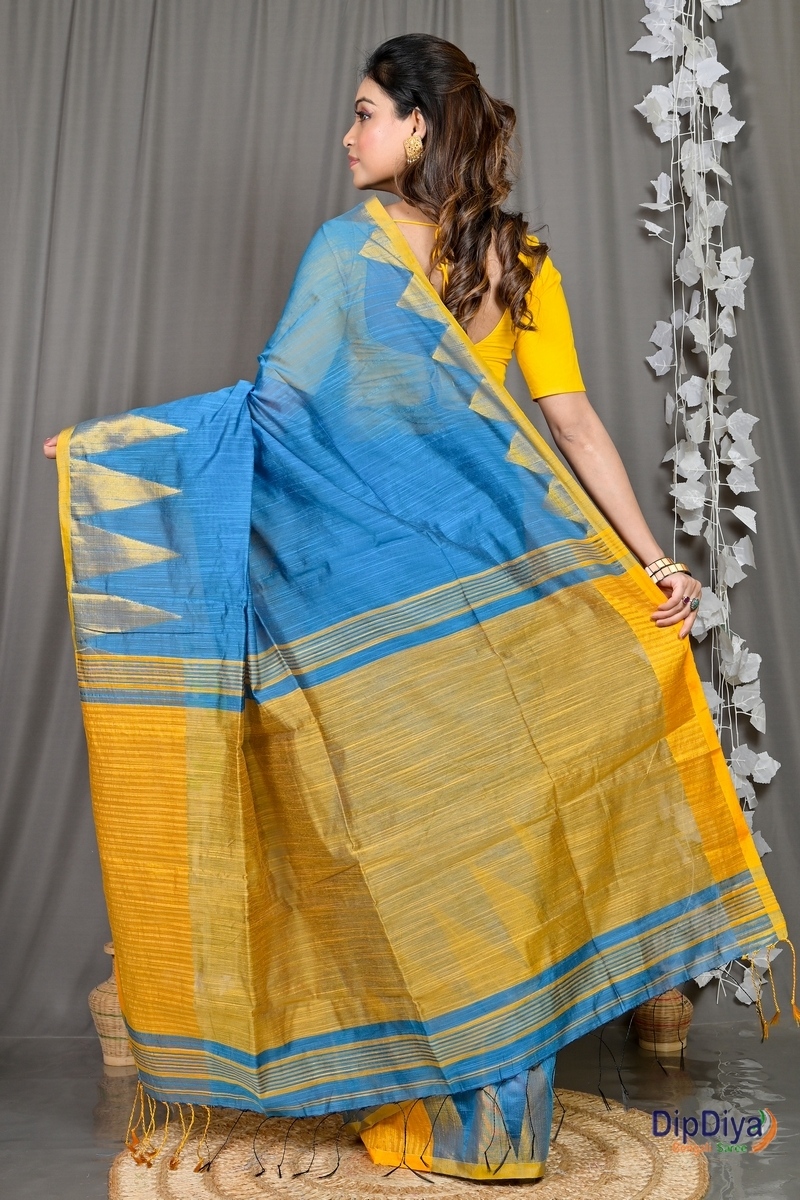 Sky Blue Cotton Blended Pariva Hand Loom Saree (362)