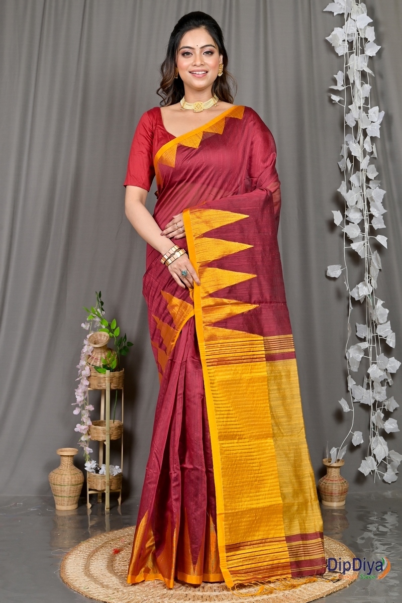 Maroon Cotton Blended Pariva Hand Loom Saree (363)