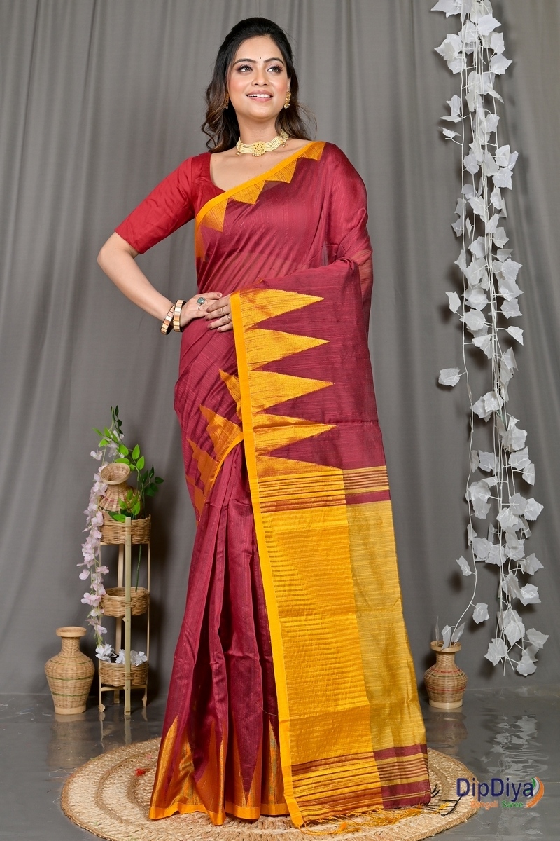 Maroon Cotton Blended Pariva Hand Loom Saree (363)
