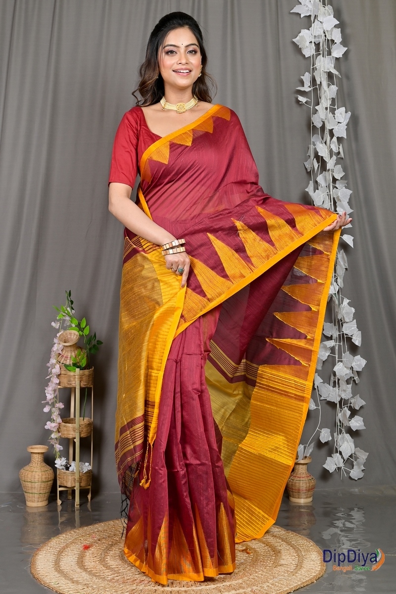 Maroon Cotton Blended Pariva Hand Loom Saree (363)