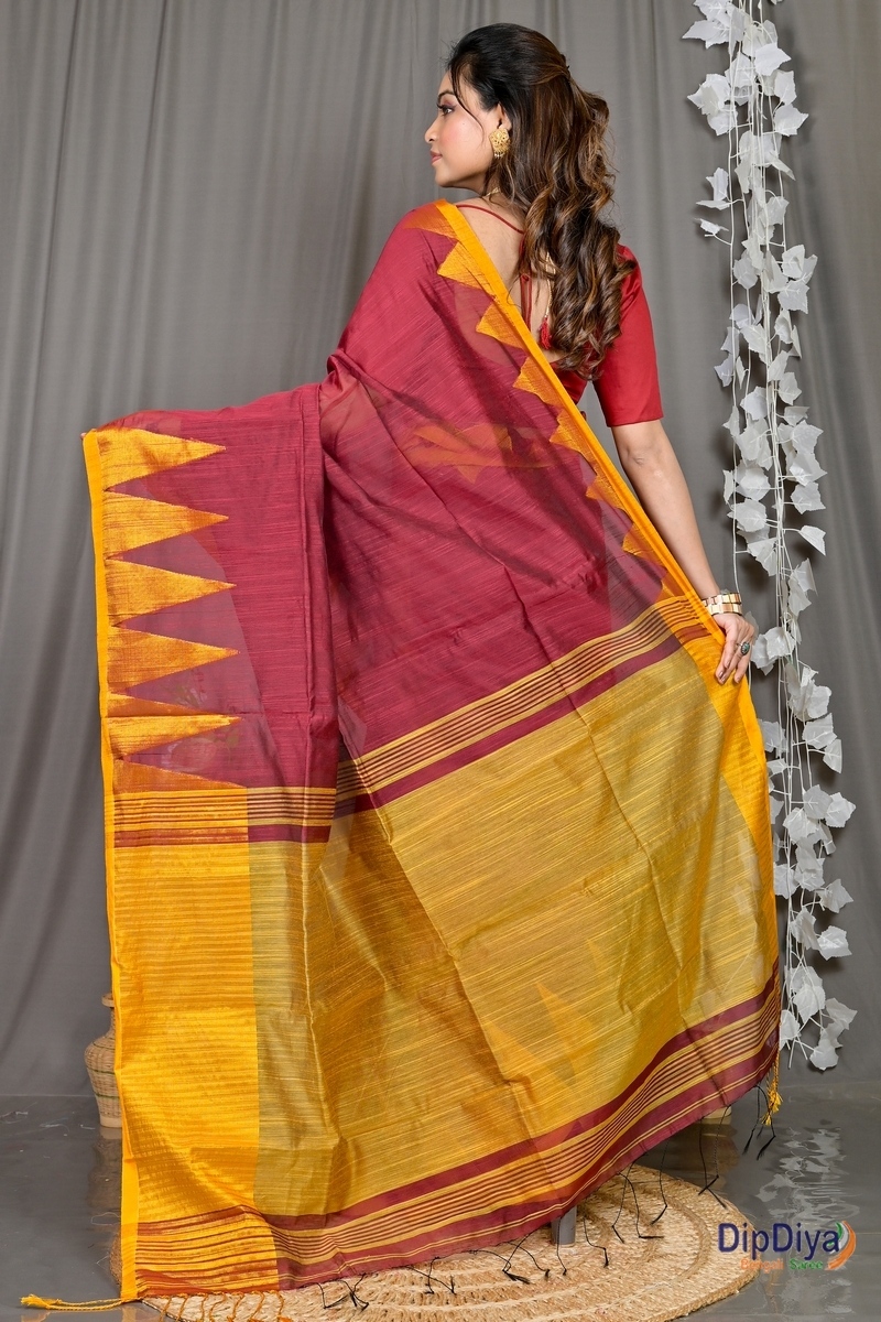 Maroon Cotton Blended Pariva Hand Loom Saree (363)