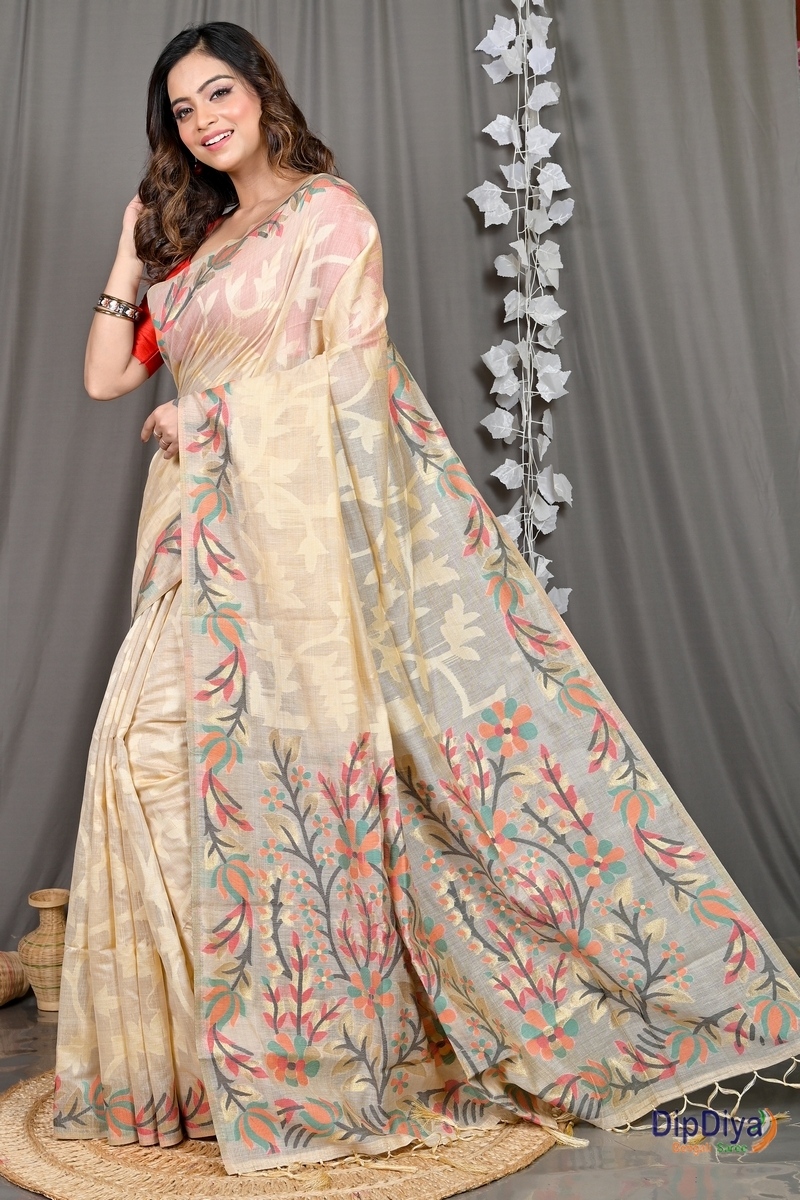 Cream Cotton Silk Parmix Hand Loom Saree (364)