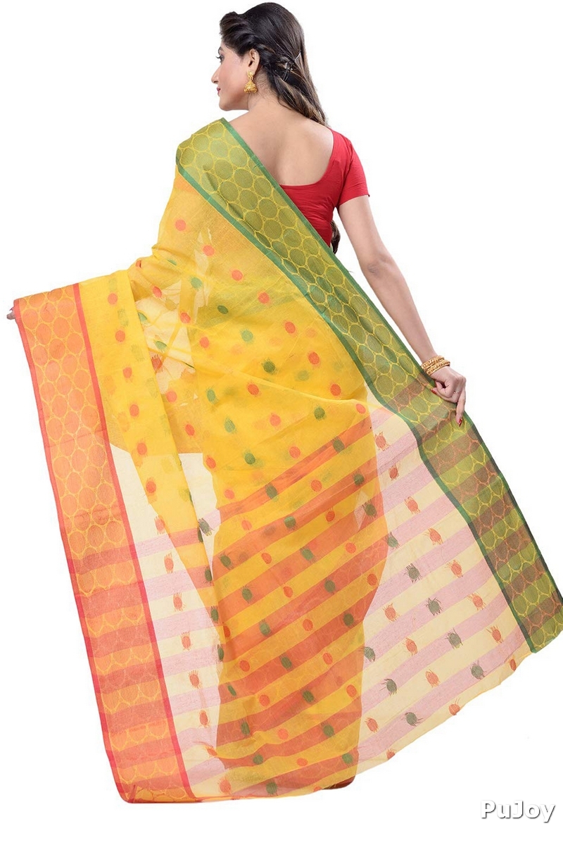 Yellow Pure Cotton Ganga Jamuna Tant Saree (366)