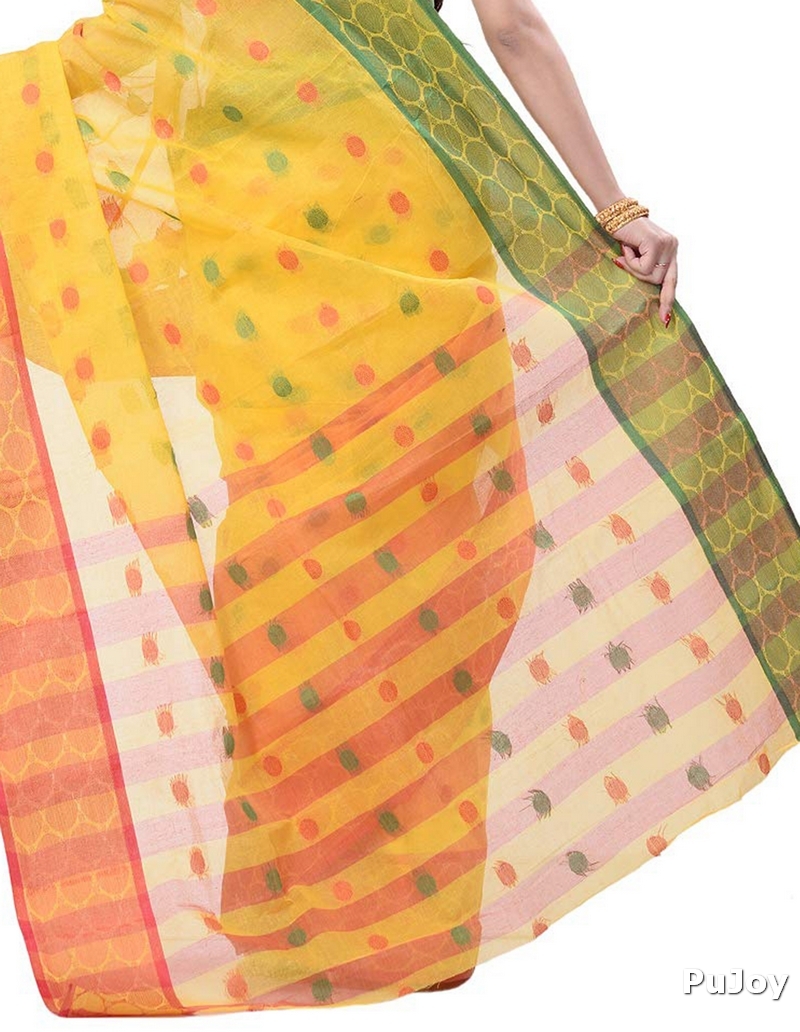 Yellow Pure Cotton Ganga Jamuna Tant Saree (366)