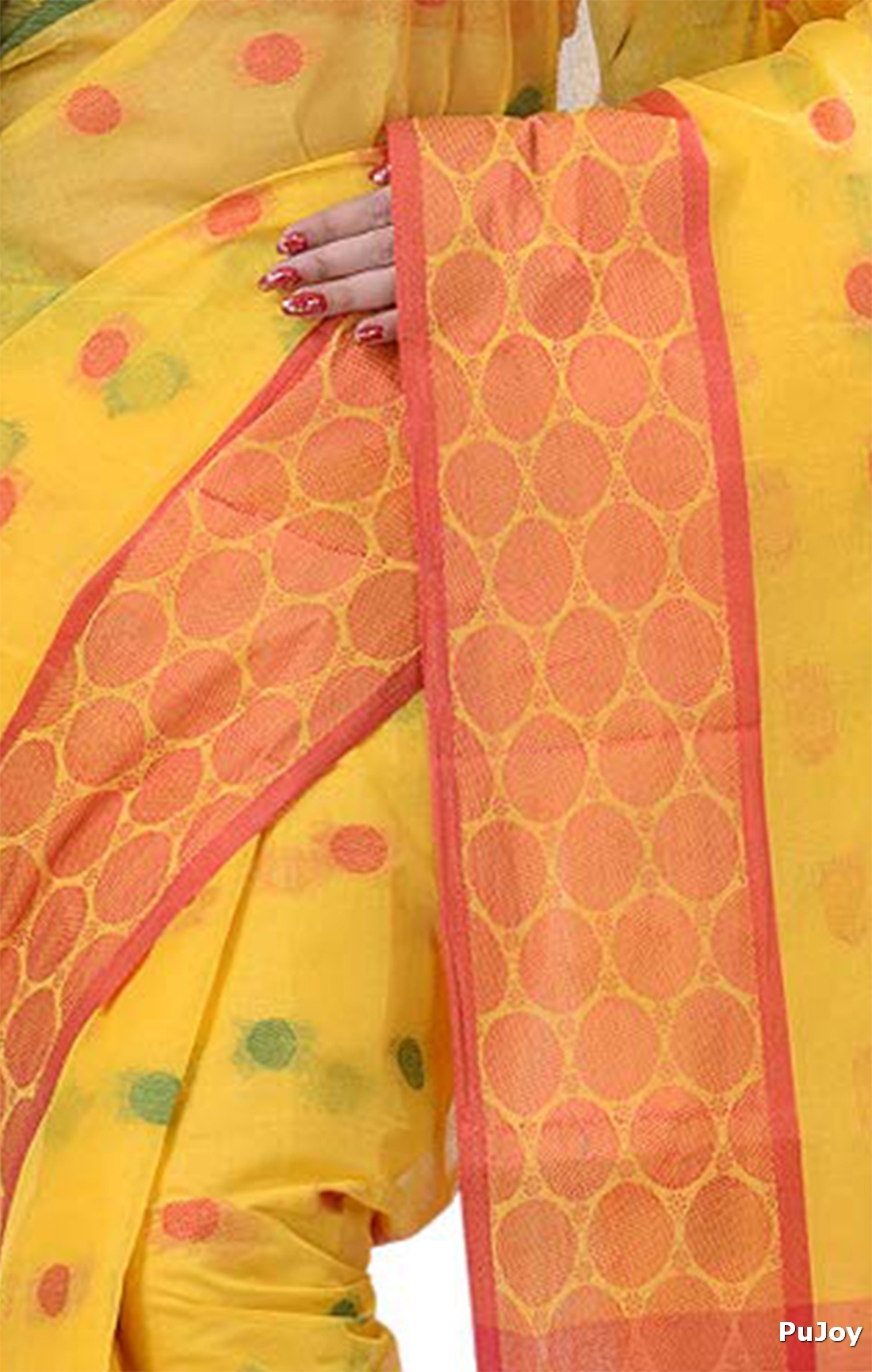 Yellow Pure Cotton Ganga Jamuna Tant Saree (366)