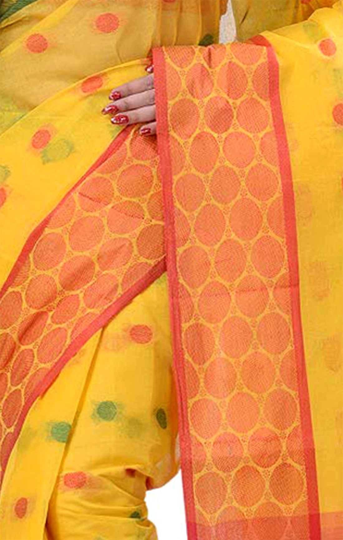 Yellow Pure Cotton Ganga Jamuna Tant Saree (366)