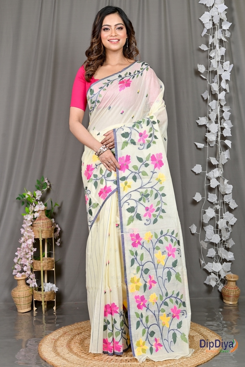 White Cotton Silk Parmix Hand Loom Saree (367)
