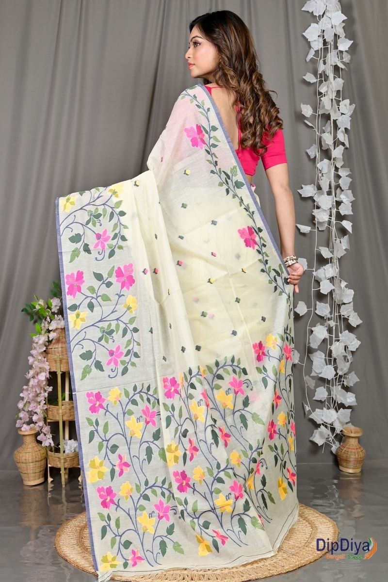 White Cotton Silk Parmix Hand Loom Saree (367)
