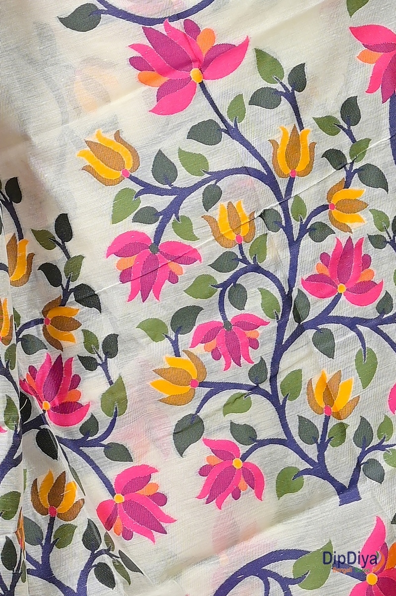 White Cotton Silk Parmix Hand Loom Saree (368)