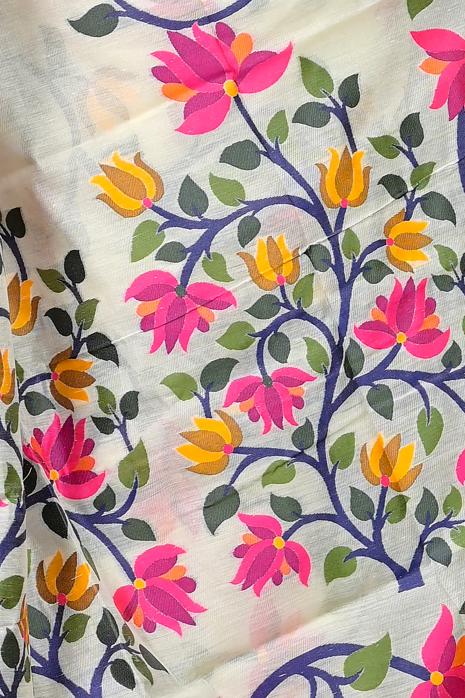 White Cotton Silk Parmix Hand Loom Saree (368)