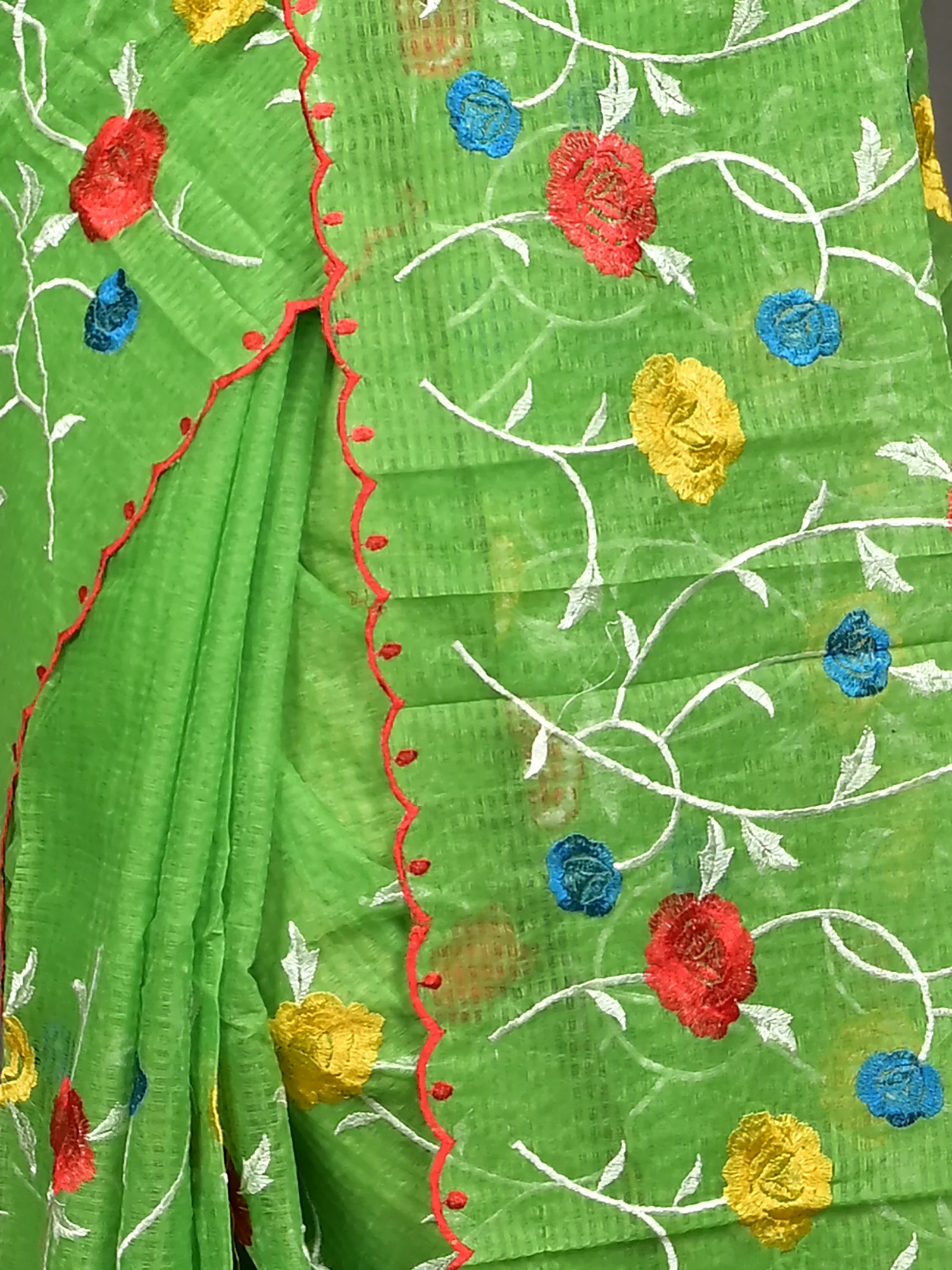 Green Cotton Kotambo Mix Kota Embroidery Saree  (37)