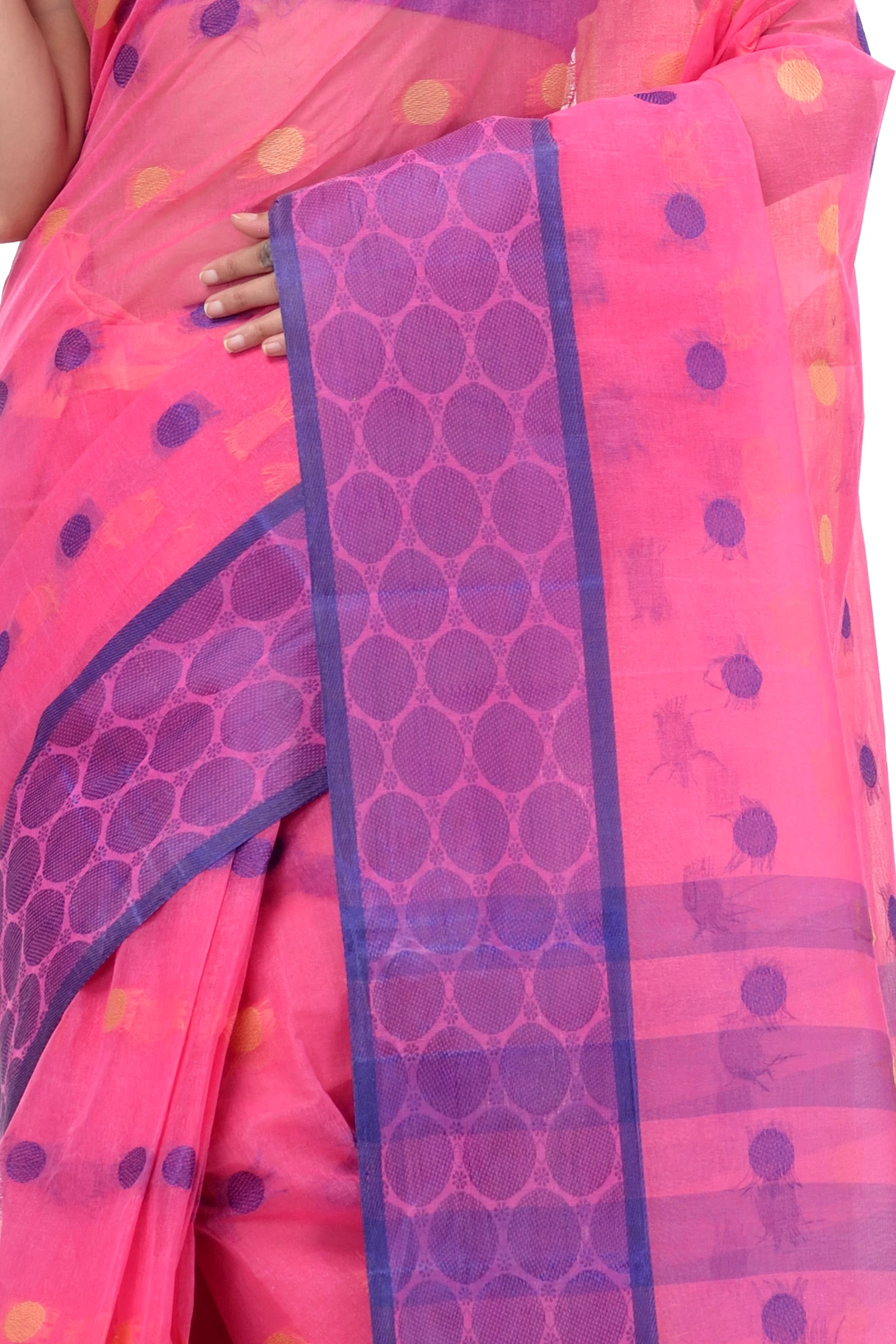 Pink Pure Cotton Ganga Jamuna Tant Saree (371)