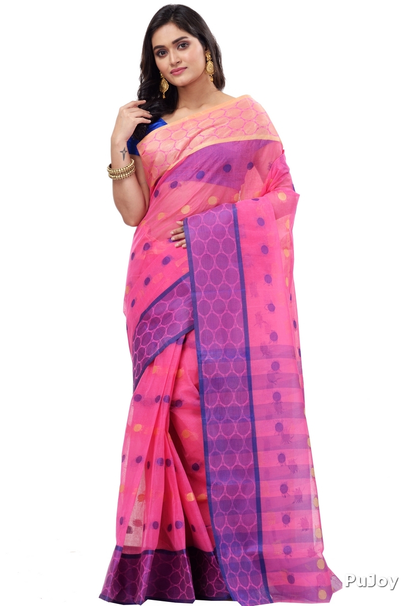 Pink Pure Cotton Ganga Jamuna Tant Saree (371)