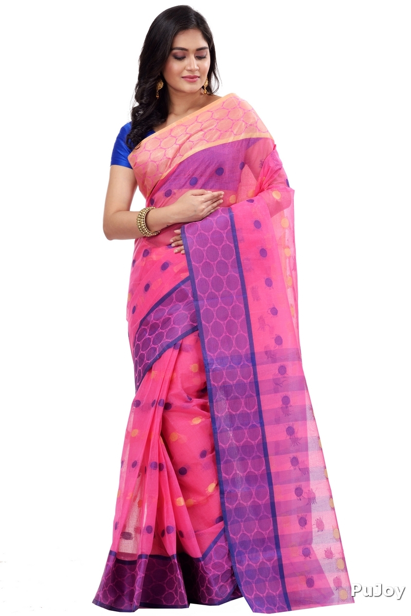 Pink Pure Cotton Ganga Jamuna Tant Saree (371)