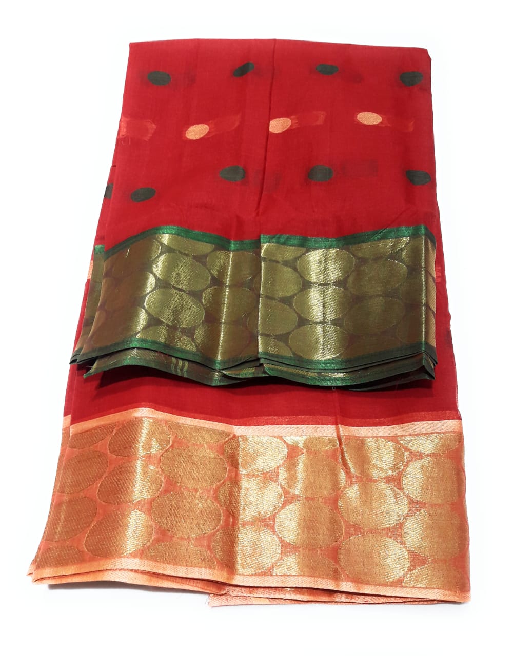 Red Pure Cotton Ganga Jamuna Tant Saree (372)