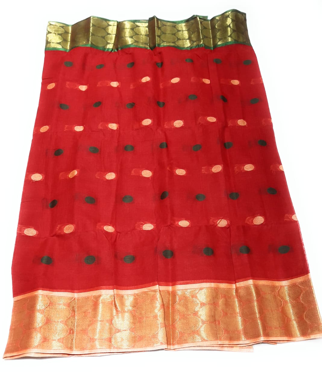 Red Pure Cotton Ganga Jamuna Tant Saree (372)