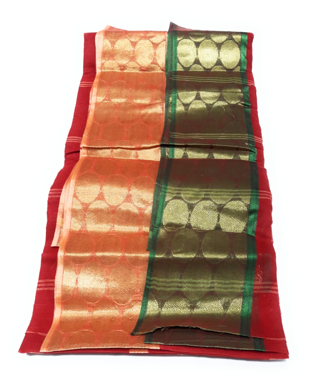 Red Pure Cotton Ganga Jamuna Tant Saree (372)