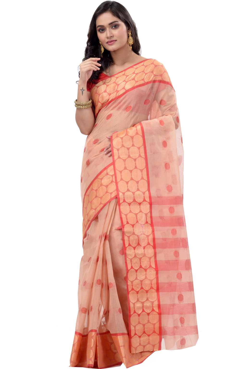 Off-White Pure Cotton Ganga Jamuna Tant Saree (373)
