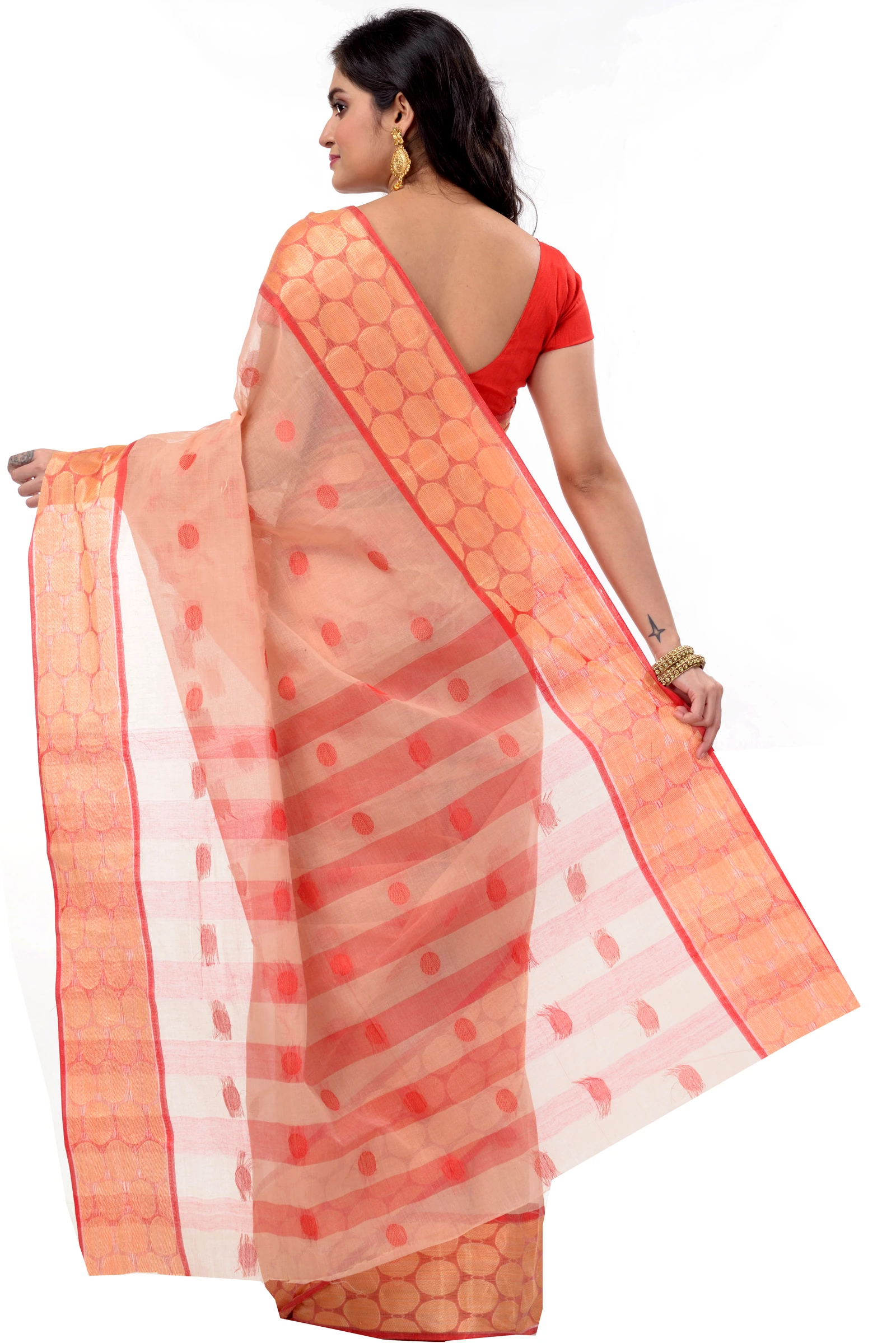 Off-White Pure Cotton Ganga Jamuna Tant Saree (373)