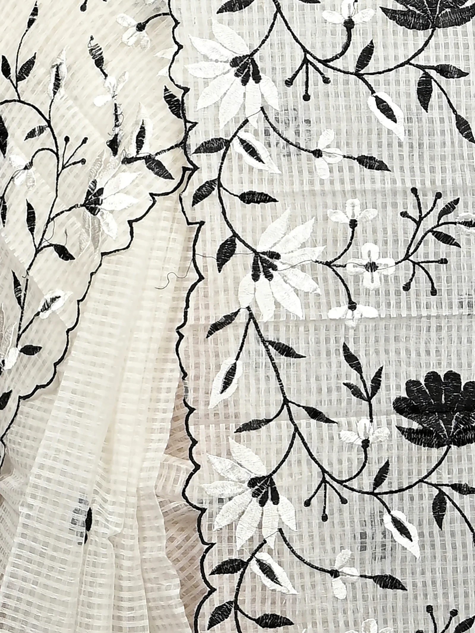 White Cotton Kotambo Mix Kota Embroidery Saree  (39)