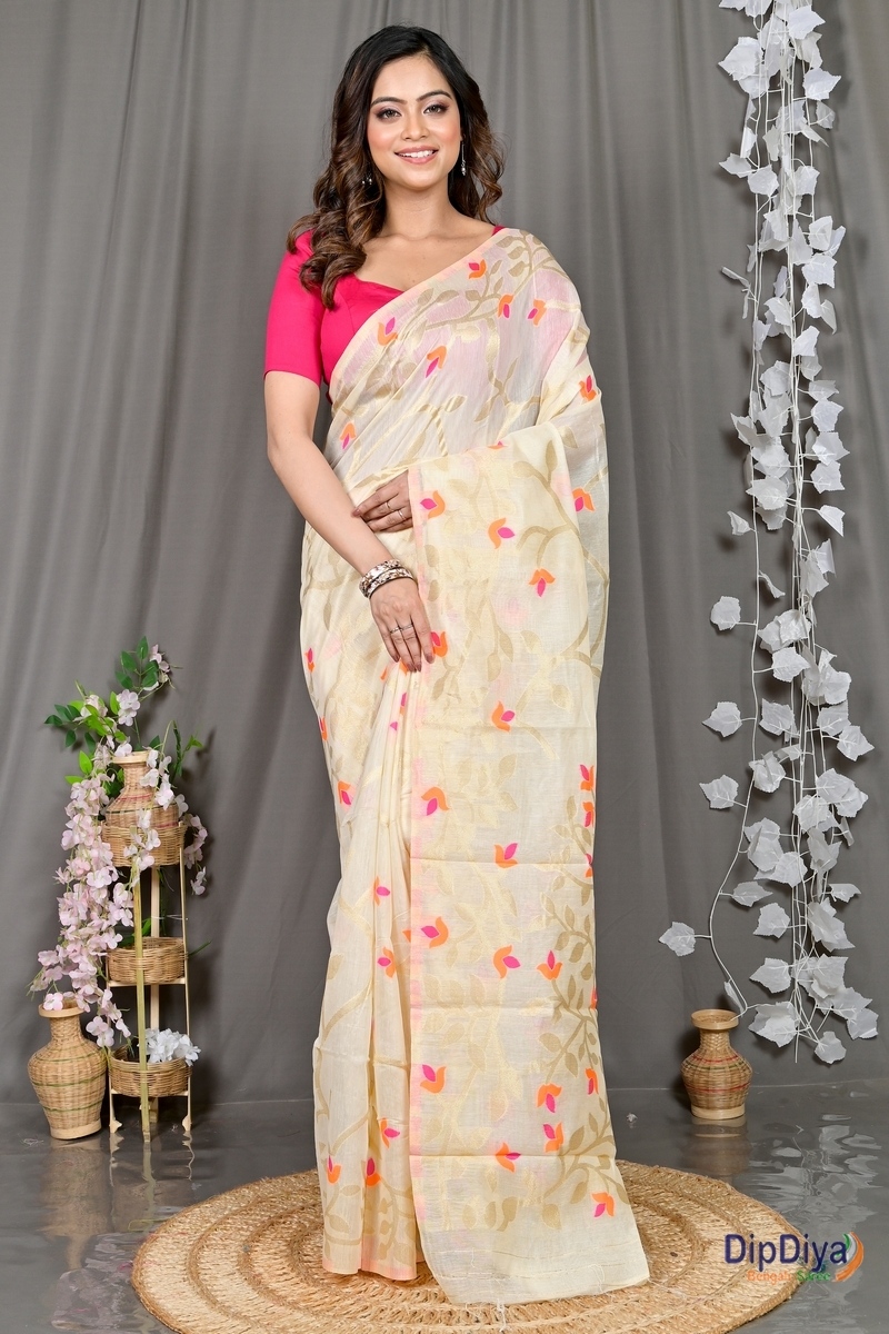 Off White Cotton Silk Parmix Hand Loom Saree (391)