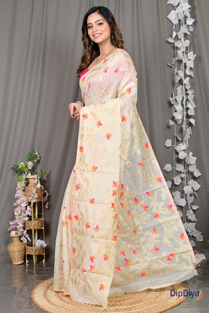 Off White Cotton Silk Parmix Hand Loom Saree (391)