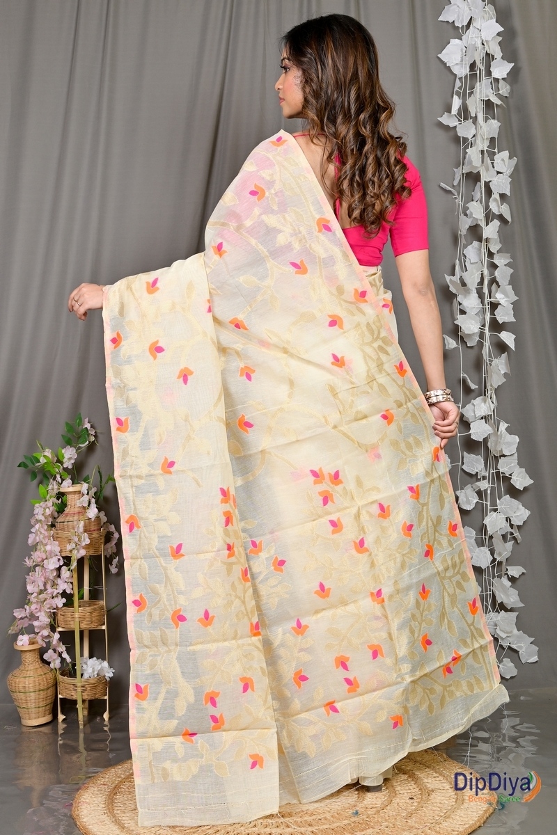 Off White Cotton Silk Parmix Hand Loom Saree (391)