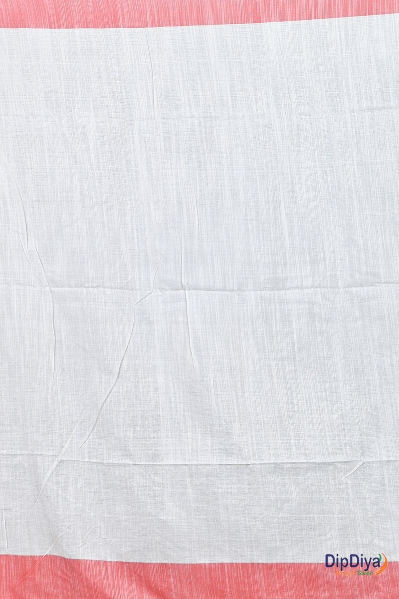 White Red Cotton Blended Parnika Hand Loom Saree (393)