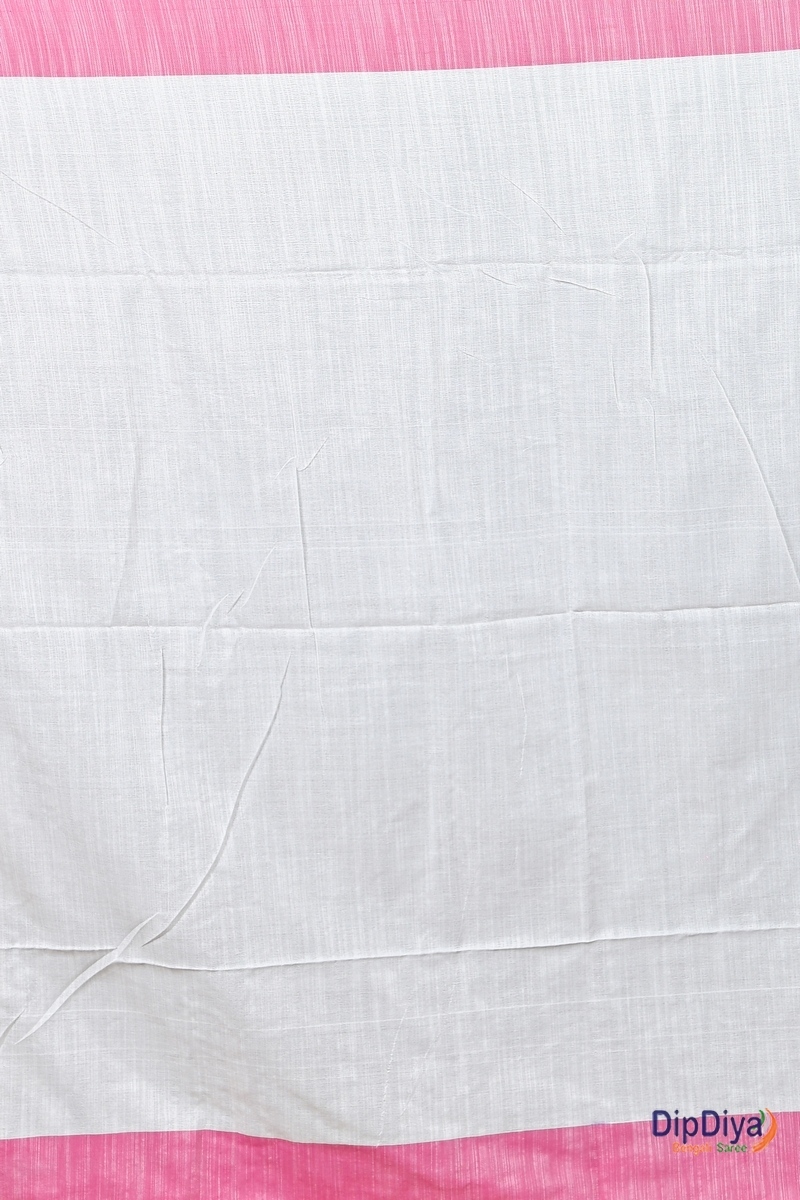 White Pink Cotton Blended Parnika Hand Loom Saree (394)