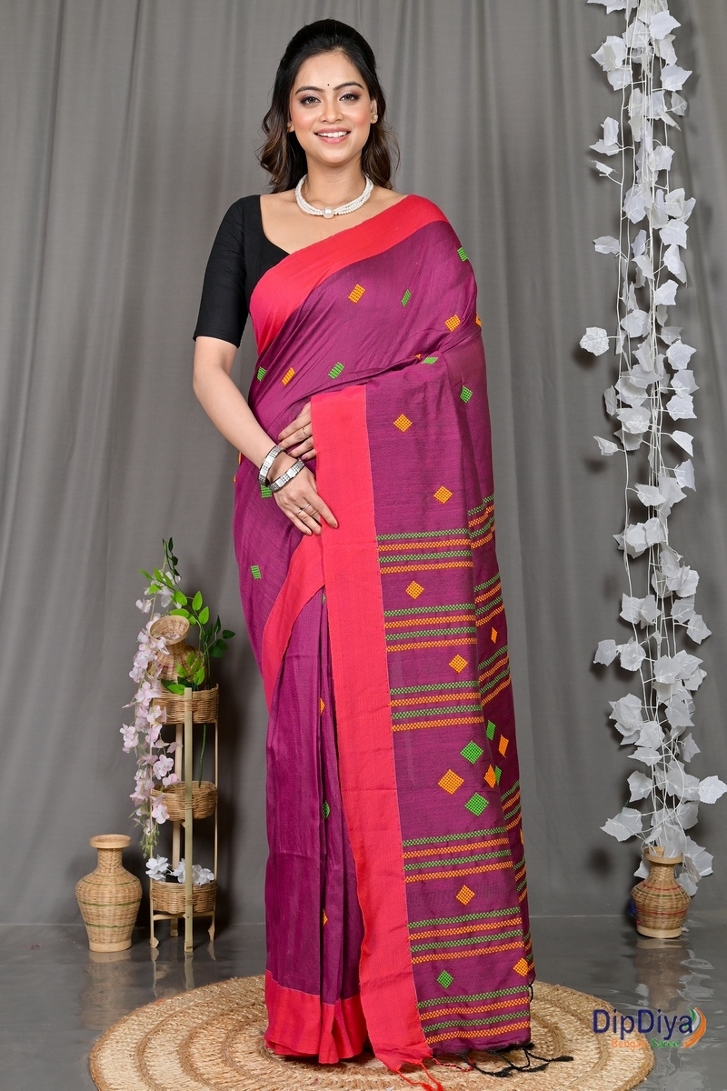 Purple Cotton Blended Parnika Hand Loom Saree (395)