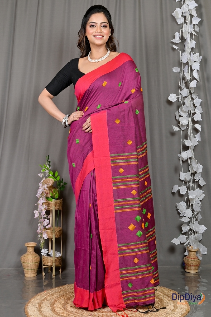 Purple Cotton Blended Parnika Hand Loom Saree (395)