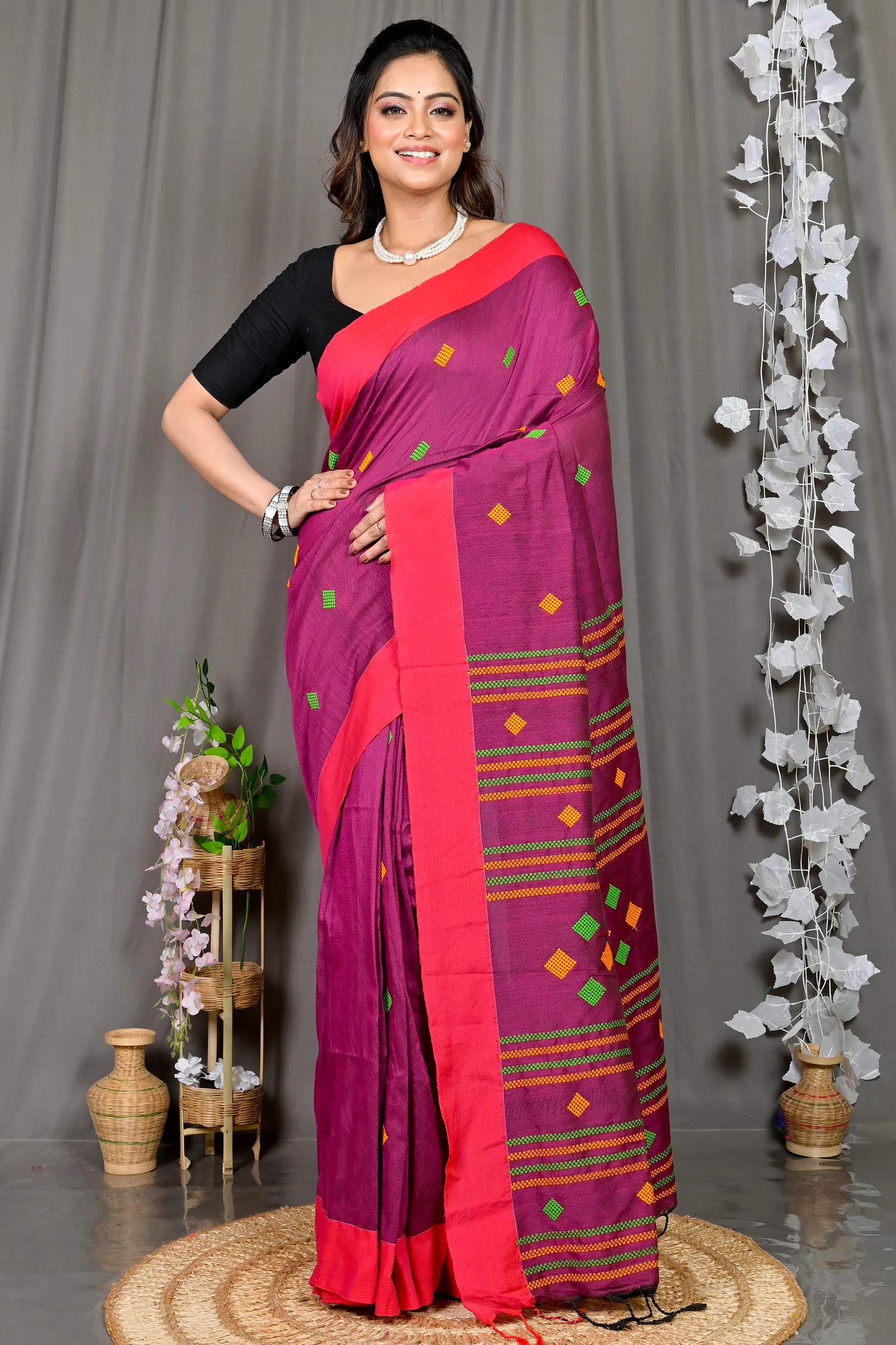 Purple Cotton Blended Parnika Hand Loom Saree (395)