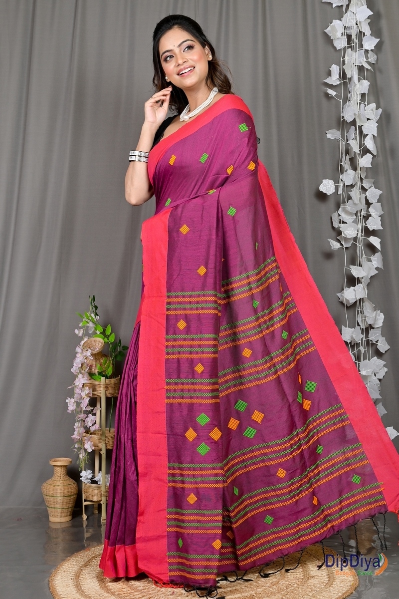 Purple Cotton Blended Parnika Hand Loom Saree (395)