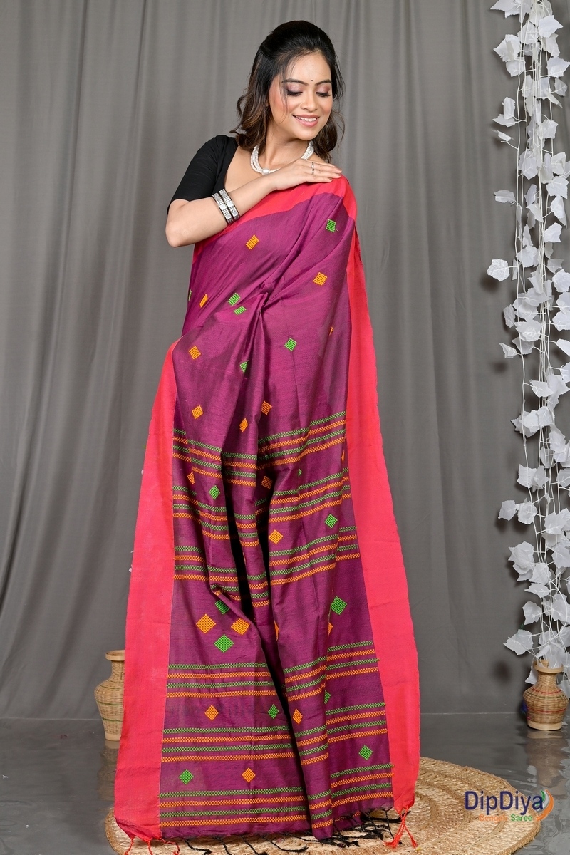Purple Cotton Blended Parnika Hand Loom Saree (395)