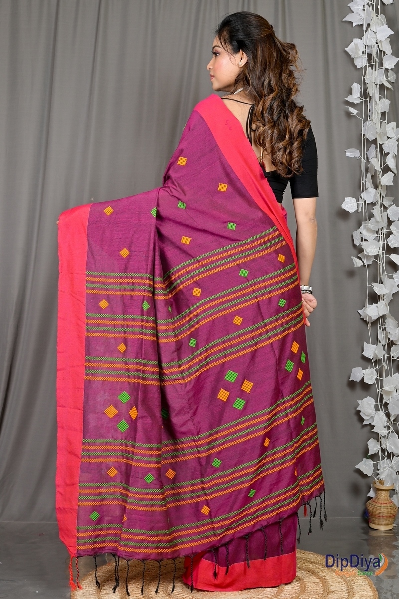Purple Cotton Blended Parnika Hand Loom Saree (395)