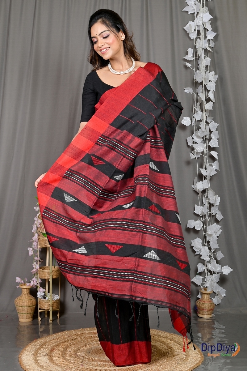 Black Cotton Blended Parnika Hand Loom Saree (396)