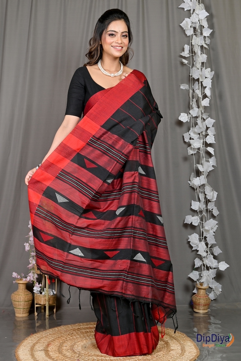 Black Cotton Blended Parnika Hand Loom Saree (396)