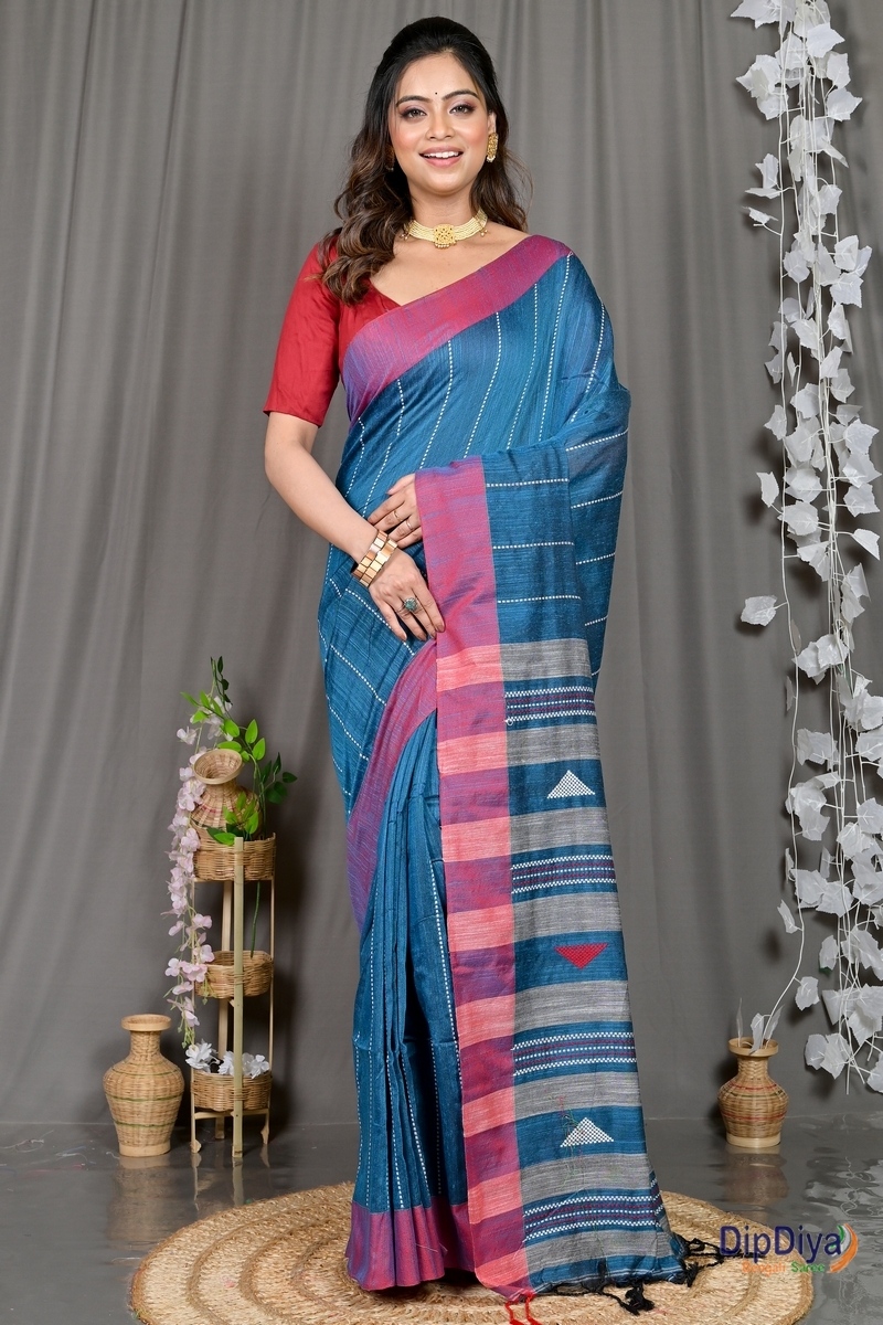 Royal Blue Cotton Blended Parnika Hand Loom Saree (398)