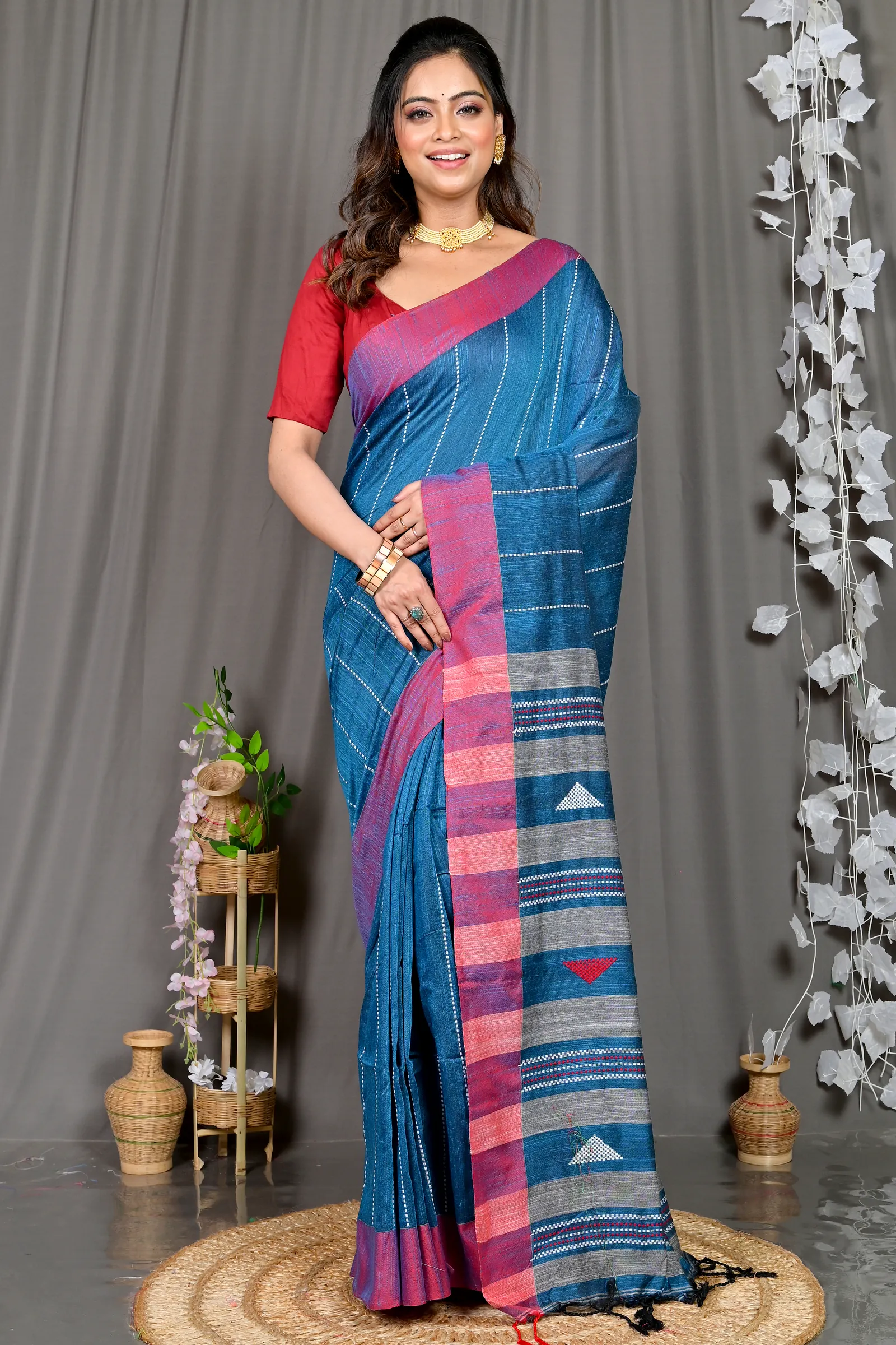 Royal Blue Cotton Blended Parnika Hand Loom Saree (398)