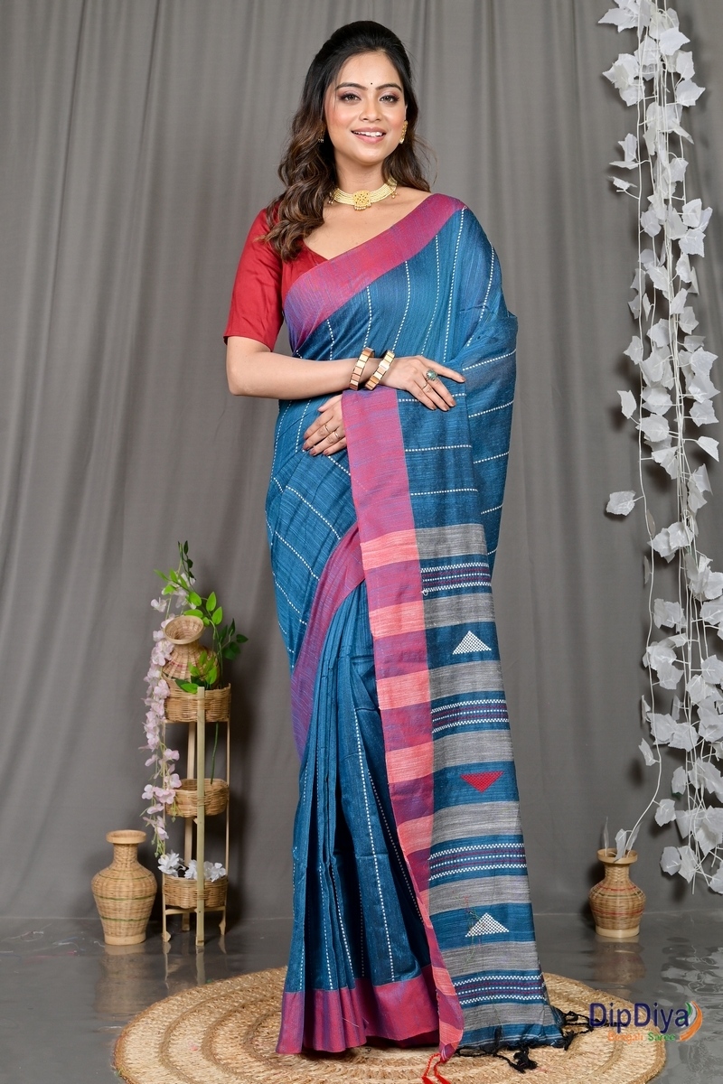 Royal Blue Cotton Blended Parnika Hand Loom Saree (398)