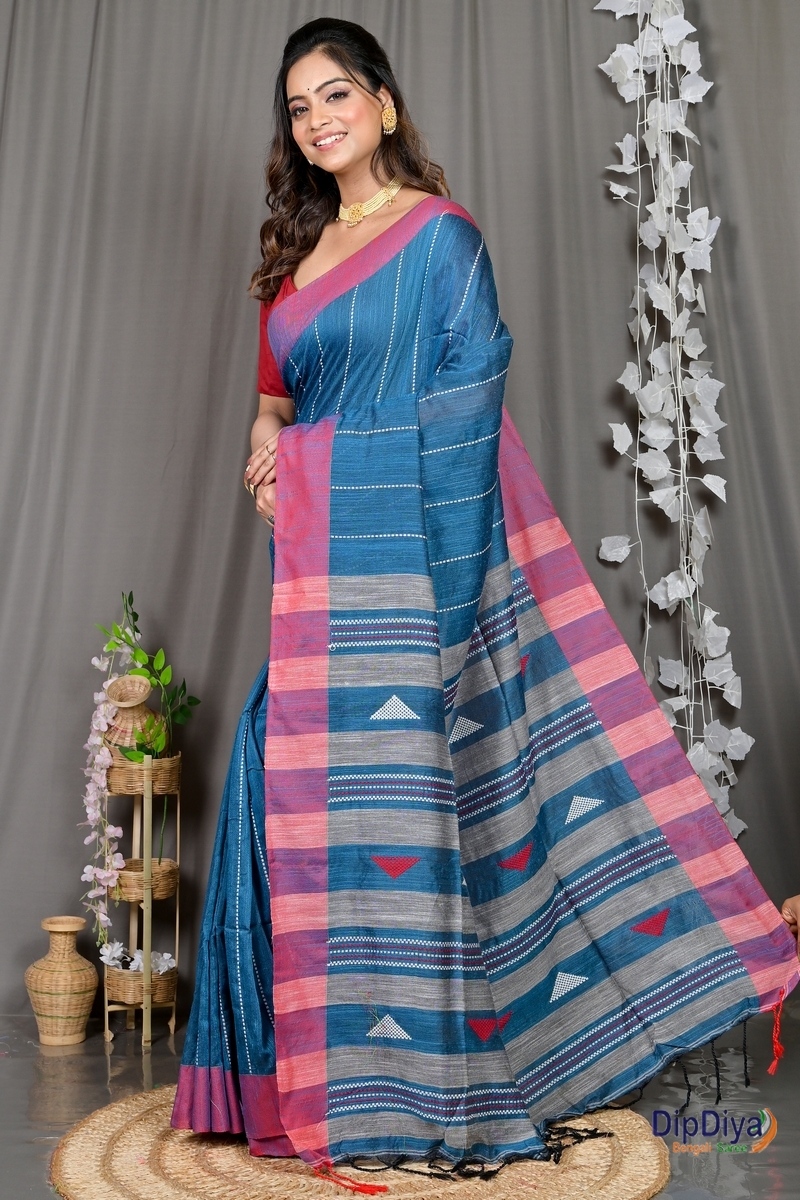 Royal Blue Cotton Blended Parnika Hand Loom Saree (398)