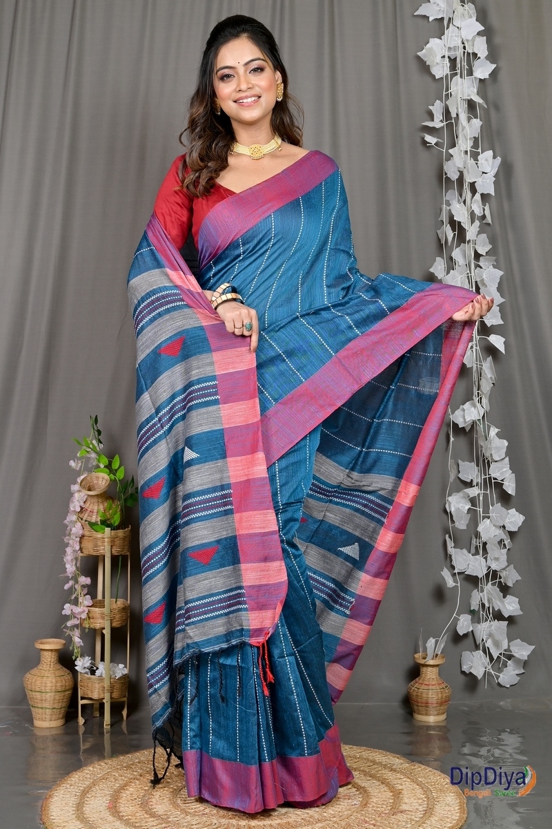 Royal Blue Cotton Blended Parnika Hand Loom Saree (398)