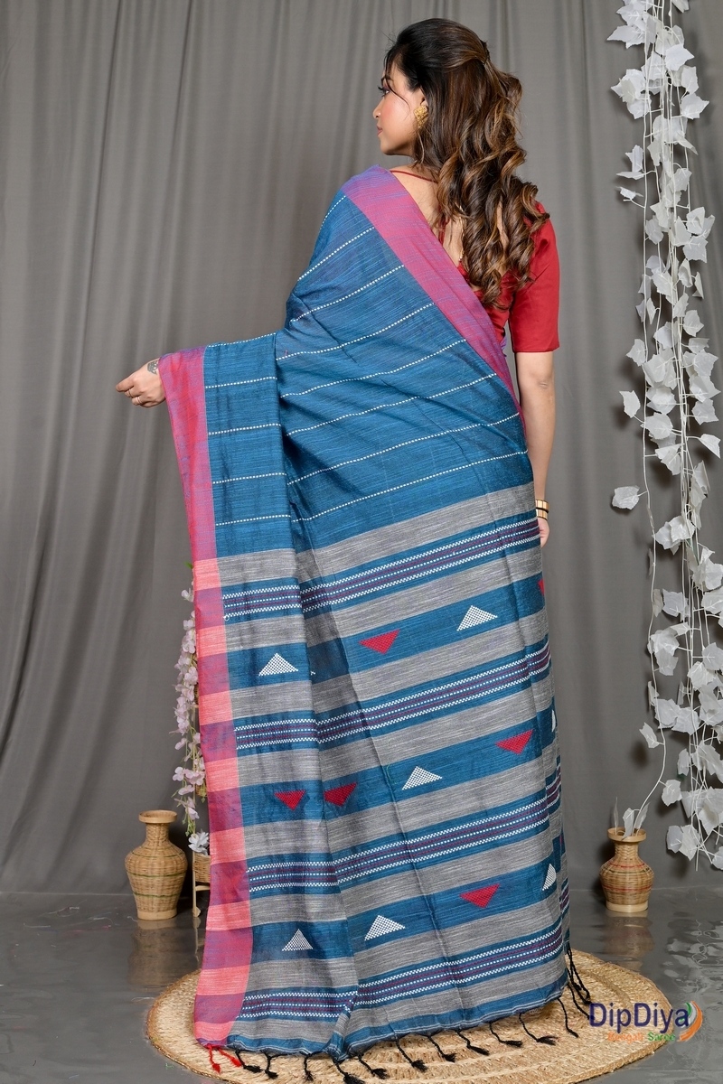 Royal Blue Cotton Blended Parnika Hand Loom Saree (398)