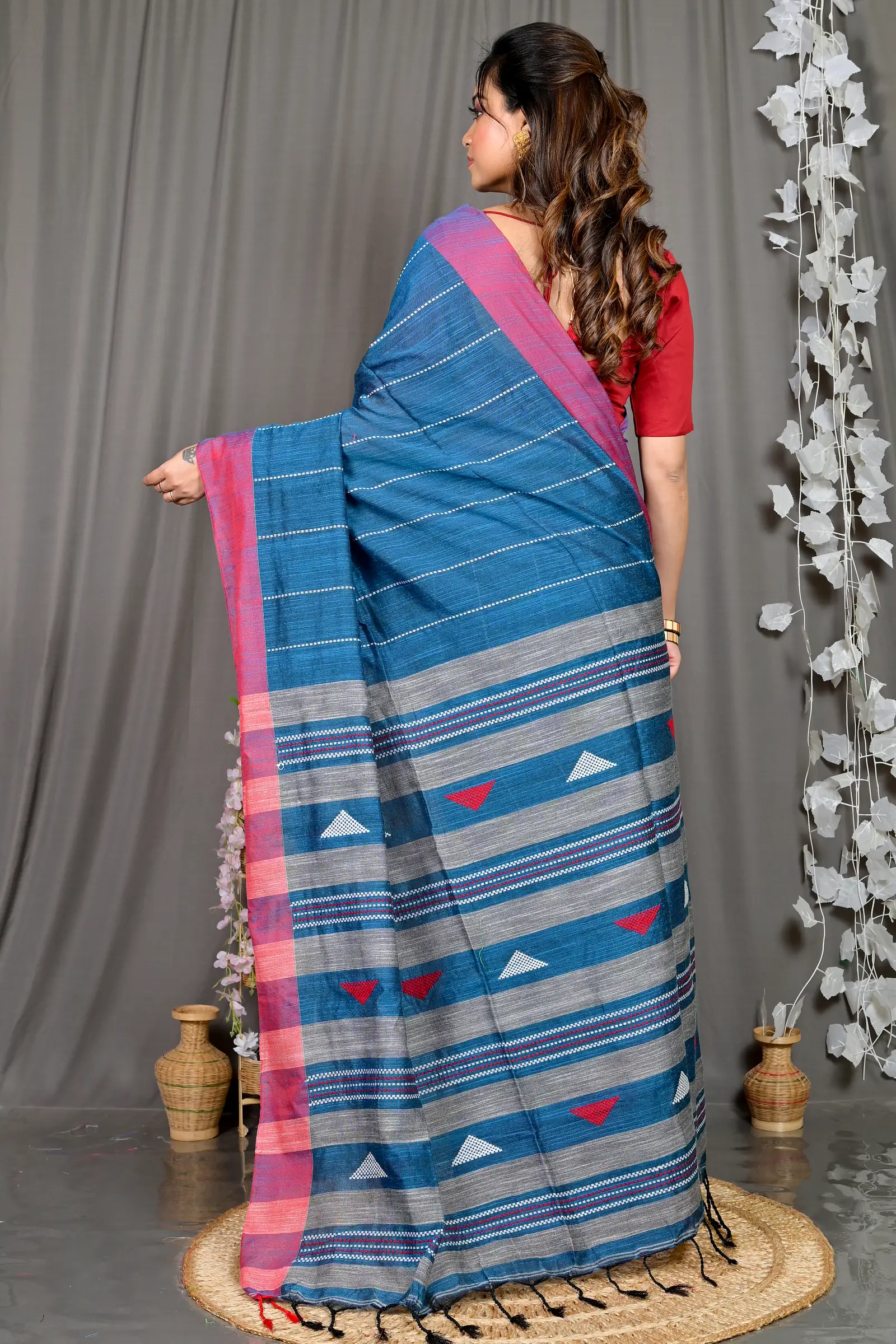 Royal Blue Cotton Blended Parnika Hand Loom Saree (398)