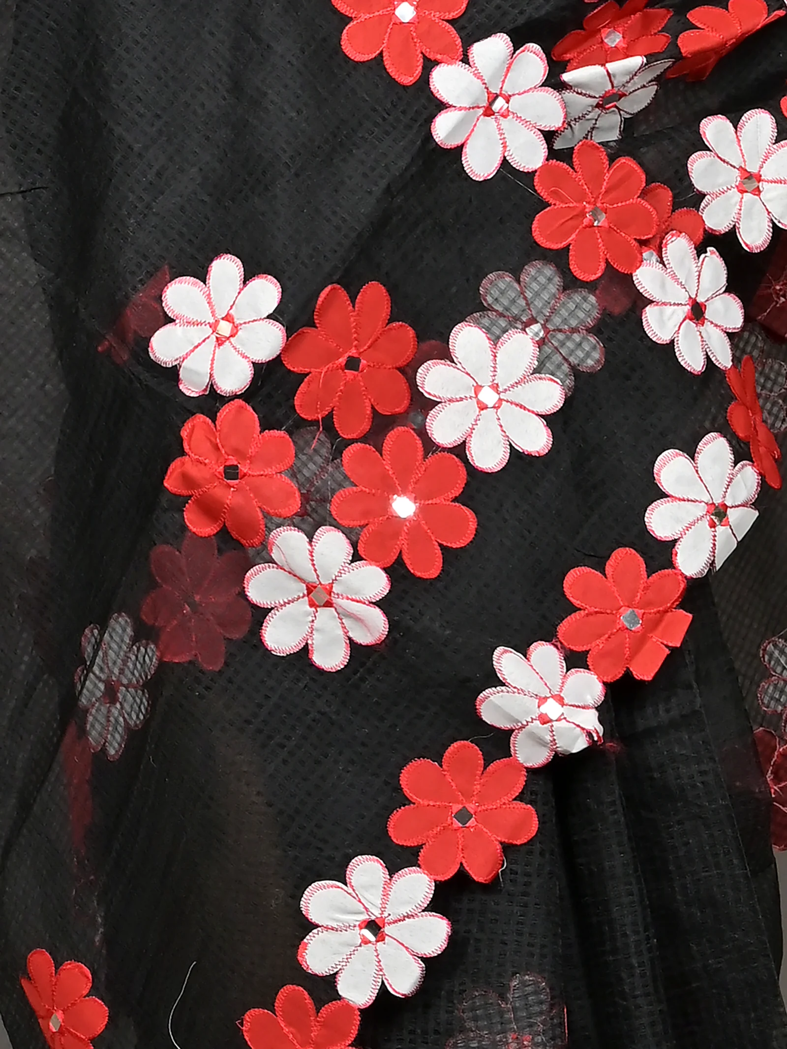Black Red Cotton Kotaplik Mix Kota Applique Saree  (40)